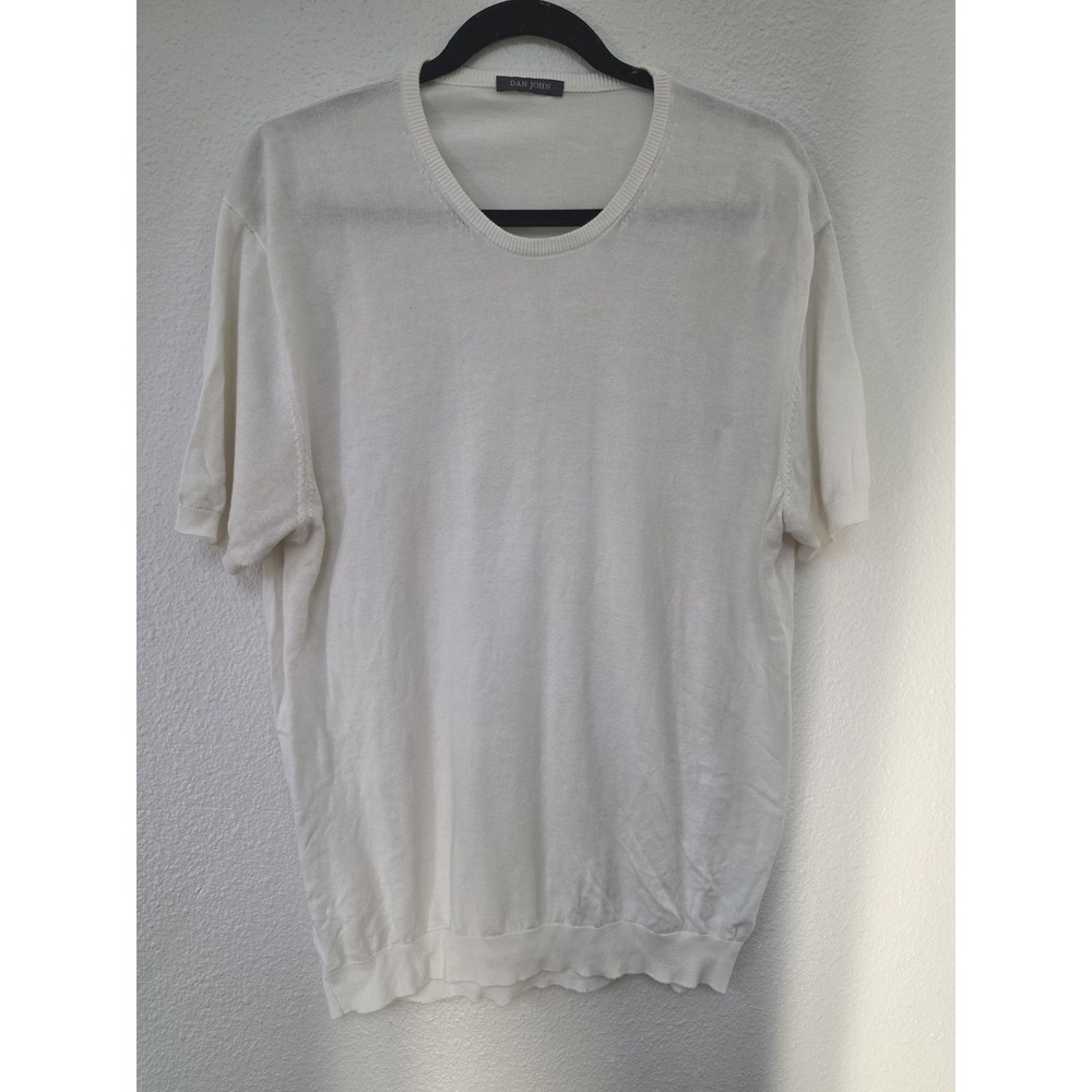 Dan John Men XL White Cotton Solid Round Neck Short Sleeve Sweater Pullover